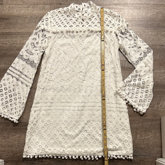 White Lace shift mini Dress with pompom ricrac details size small - Picture 8 of 13